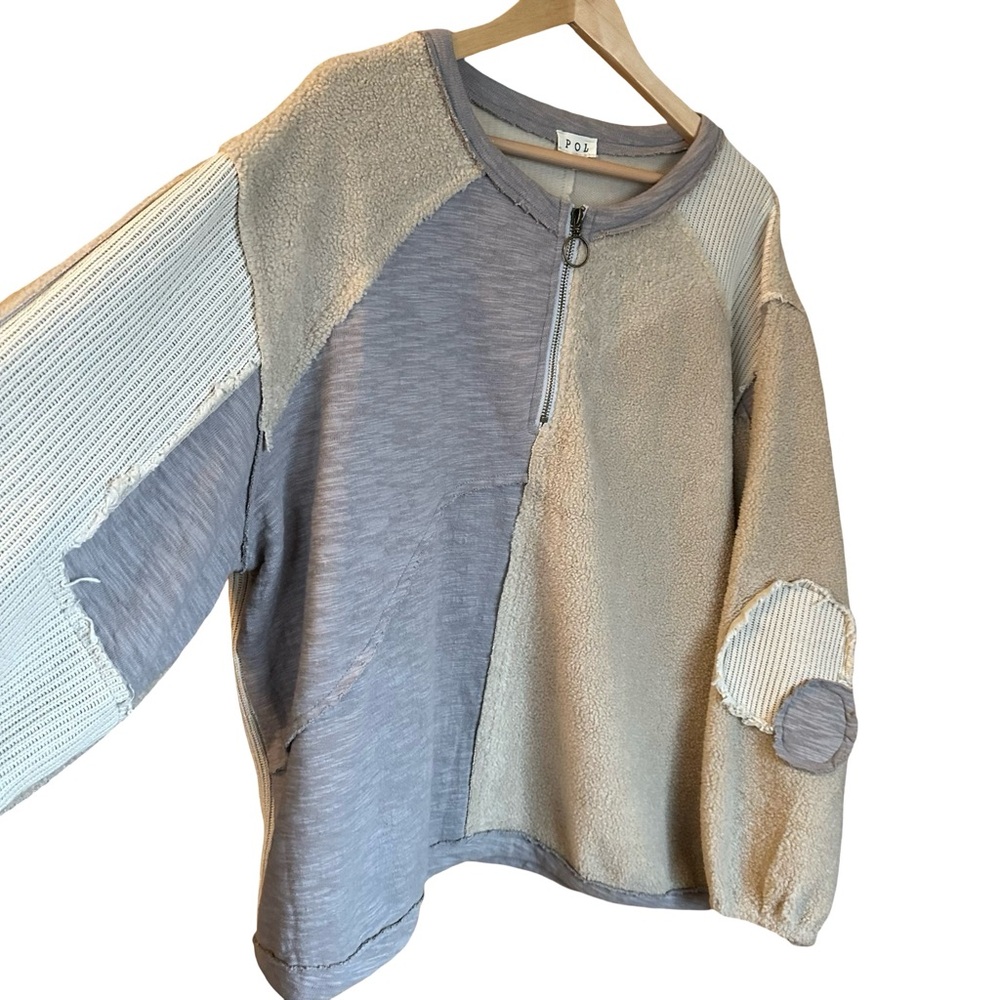 Pol Oversized Quarter Zip Pieced Patchwork Beige … - image 4